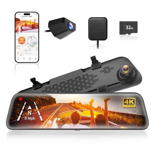 WOLFBOX G840S 12-Inch 4K Mirror Dash Cam with Backup Camera