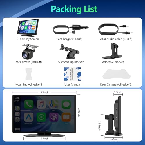 9-Inch Wireless CarPlay Android Auto Screen with Camera