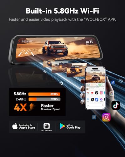 WOLFBOX G840S 12-Inch 4K Mirror Dash Cam with Backup Camera