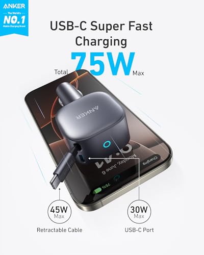 Anker 75W Retractable USB-C Car Charger Adapter