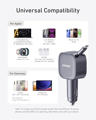 Anker 75W Retractable USB-C Car Charger Adapter