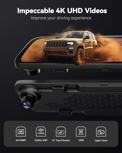 WOLFBOX G840S 12-Inch 4K Mirror Dash Cam with Backup Camera