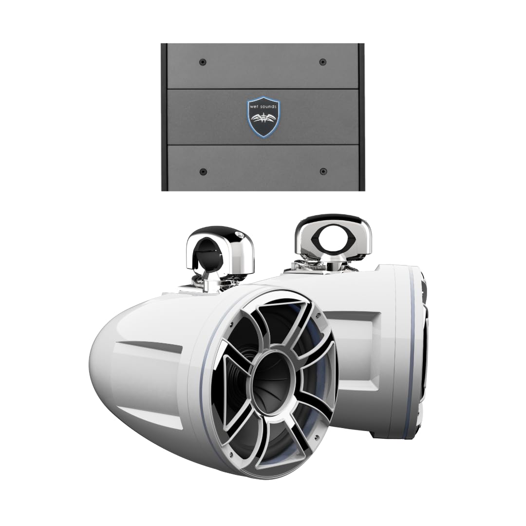 Wet Sounds REV 12-HD White Tower Speaker Amp Bundle