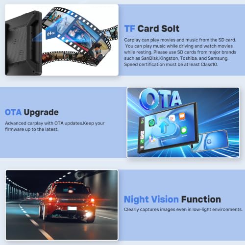 9-Inch Wireless CarPlay Android Auto Screen with Camera