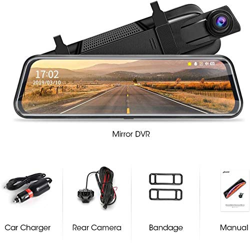 10'' Mirror Dash Cam Night Vision 1080P FHD Full Touch Screen Front and Rear View Backup Camera for Cars Loop Recording Streaming Media 170°Wide Angle Parking Assistance 6M Cable