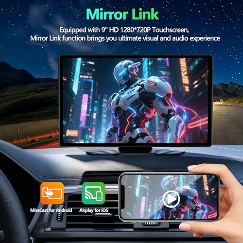 9-Inch Wireless CarPlay Android Auto Screen with Camera
