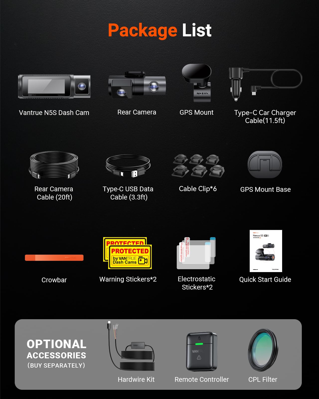 Vantrue N5S 4-Channel 360° Dash Cam with STARVIS 2