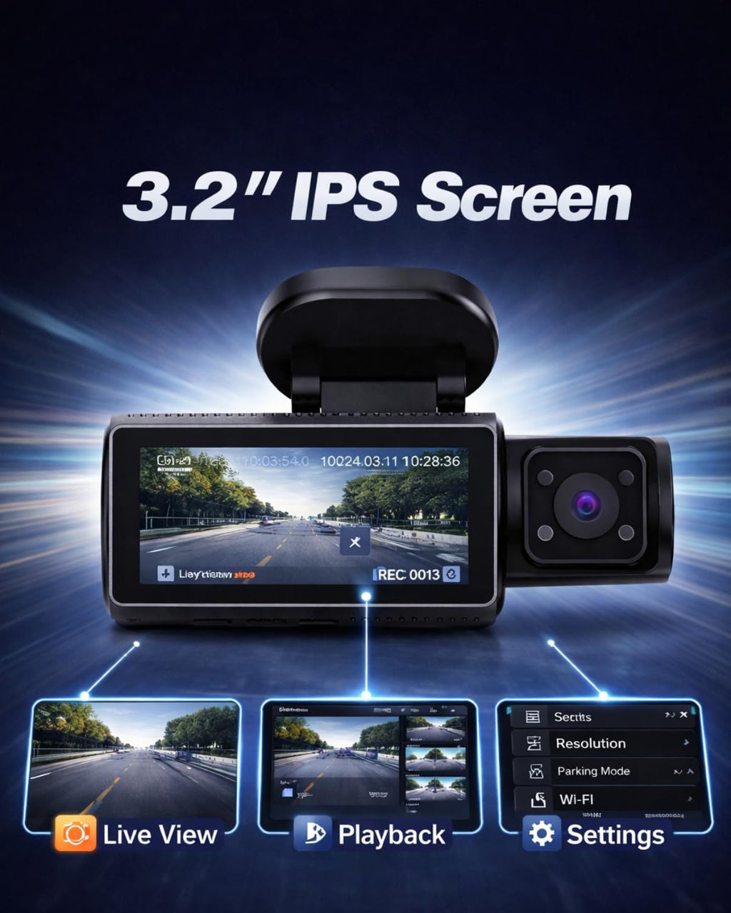 CardiVox A21 3-Channel 4K Dash Cam with GPS and ADAS