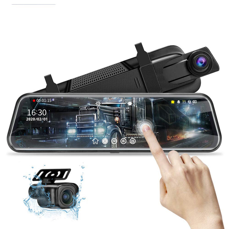 10-Inch 1080P Full Touch Mirror Dash Cam with Backup Camera