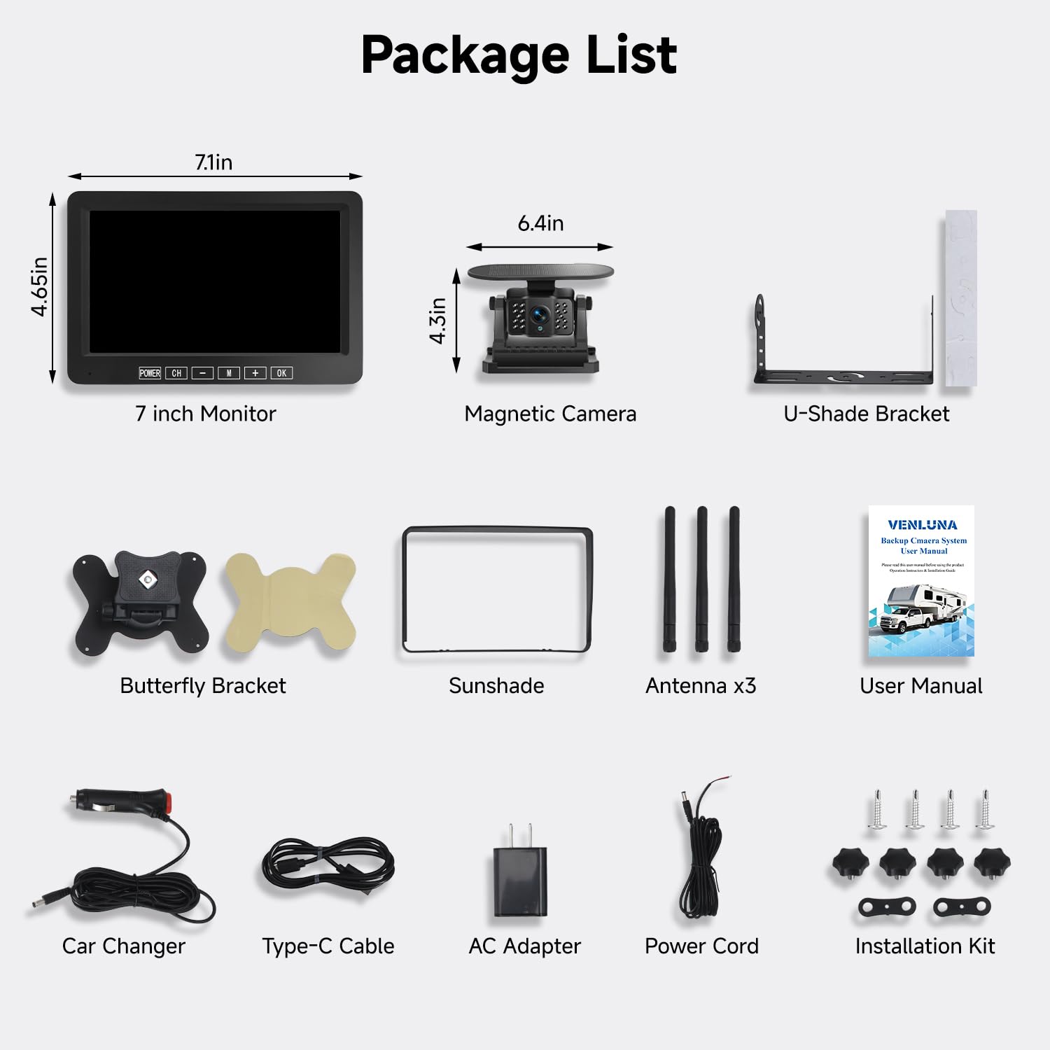Venluna Dual Solar Wireless Trailer Backup Camera Kit