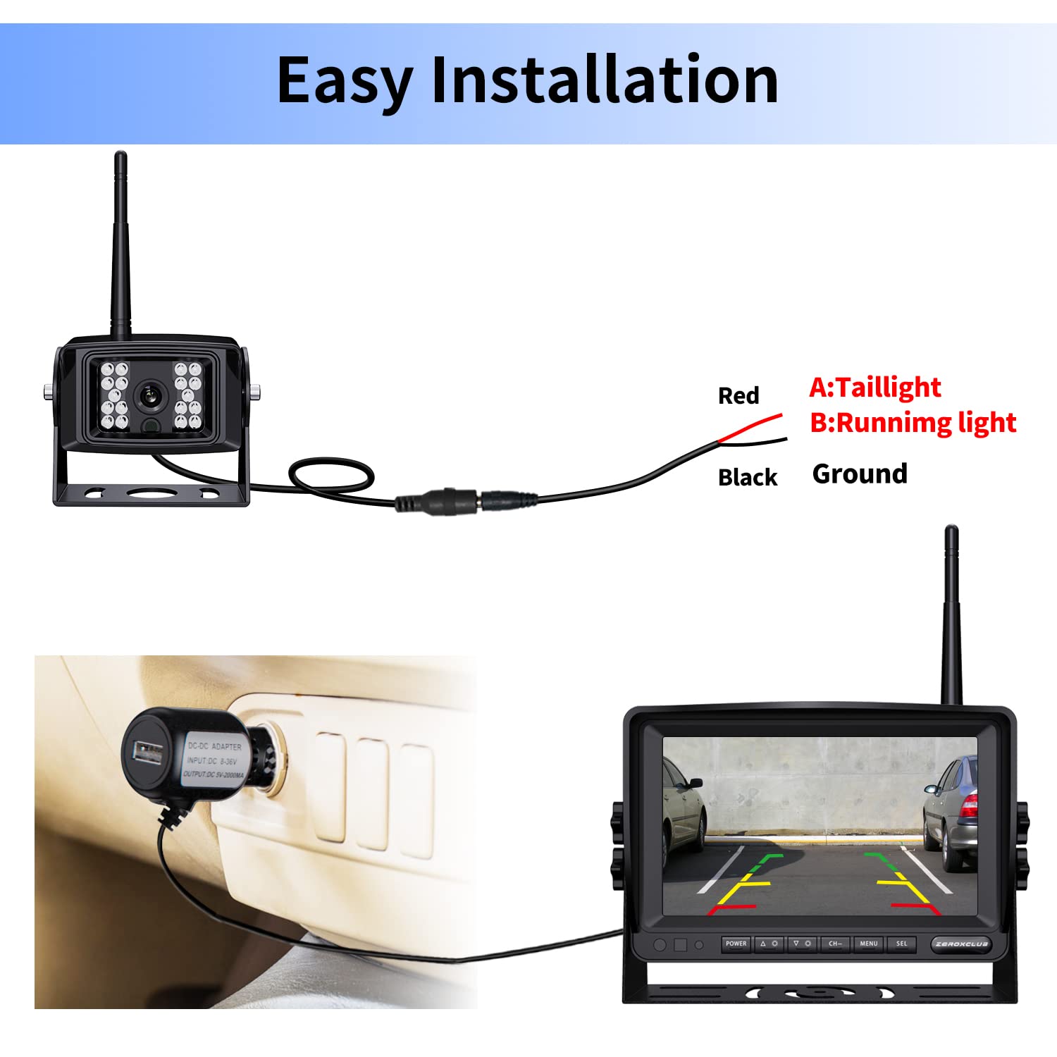 ZEROXCLUB Backup Camera Kit for Cars and Trucks
