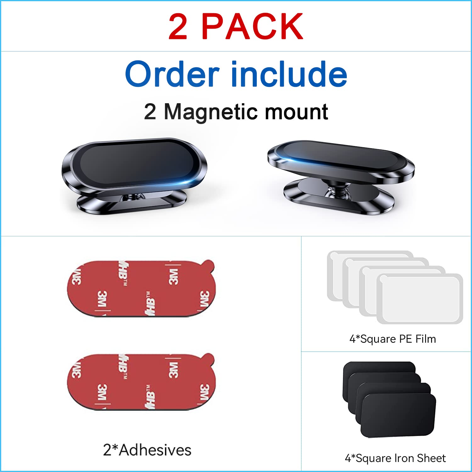 2-Pack Magnetic Dashboard Phone Mount with 360° Rotation
