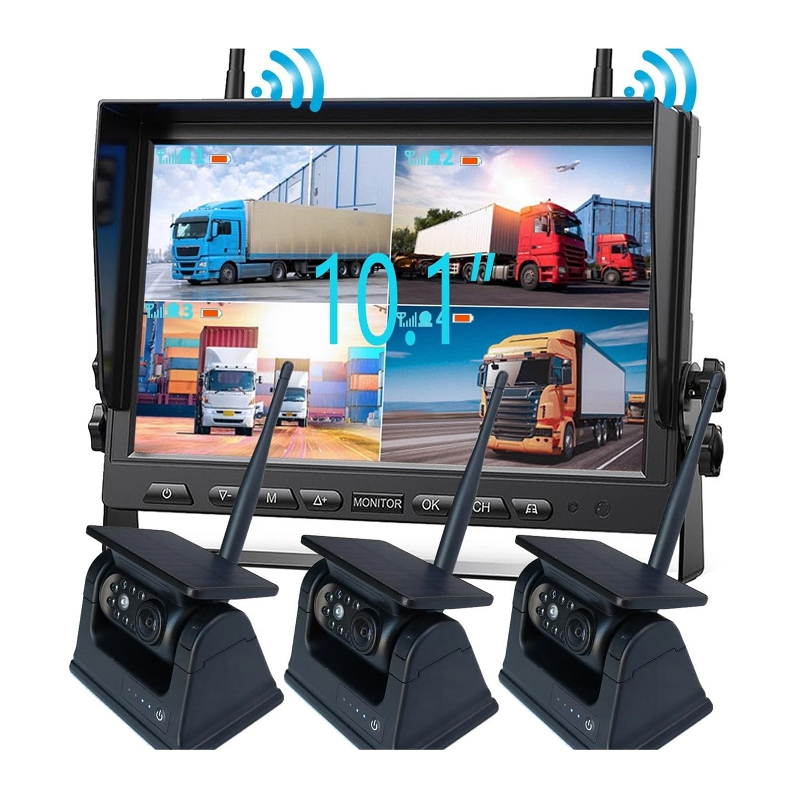 Wireless 10.1-Inch Quad DVR Monitor Solar Camera Kit
