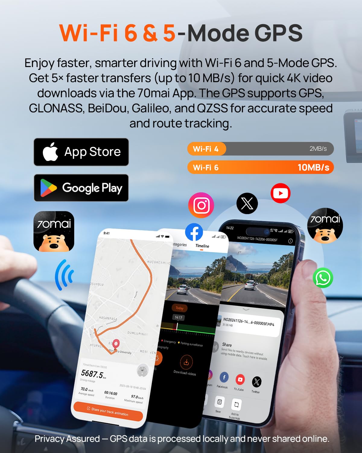 70mai T800E 3-Channel 4K Dash Cam with GPS and Wi-Fi