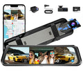 3 Channel Mirror Dash Camera for Cars,12inch Triple Rear View Mirror with Front 4K/3K, Inside and Rear 1080P with WiFi, G-Sensor, Night Vision, Reverse Assist, Parking Monitoring