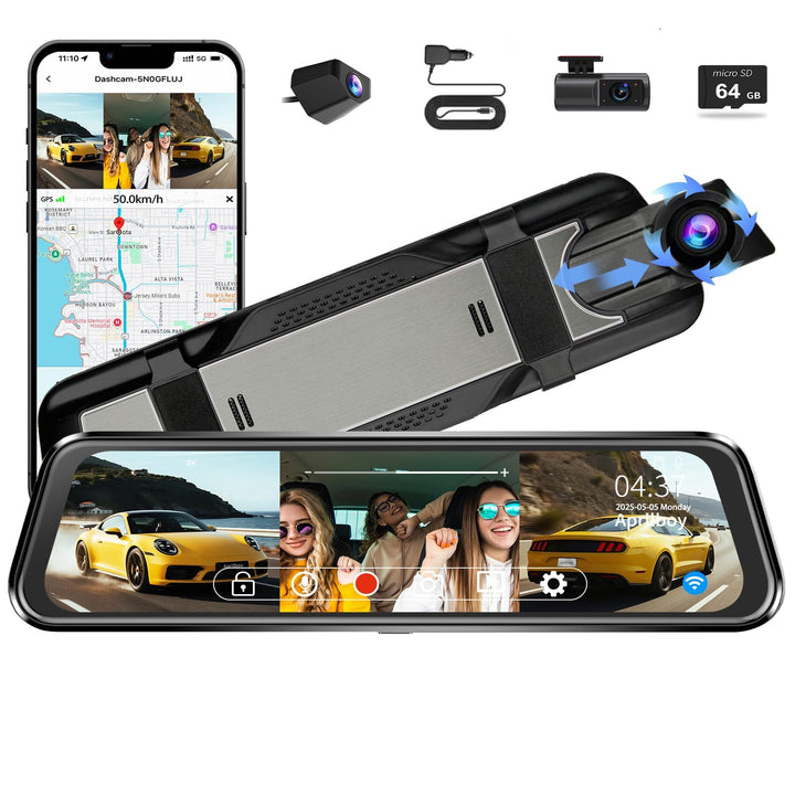 12-Inch 3-Channel 4K Mirror Dash Cam with Wi-Fi
