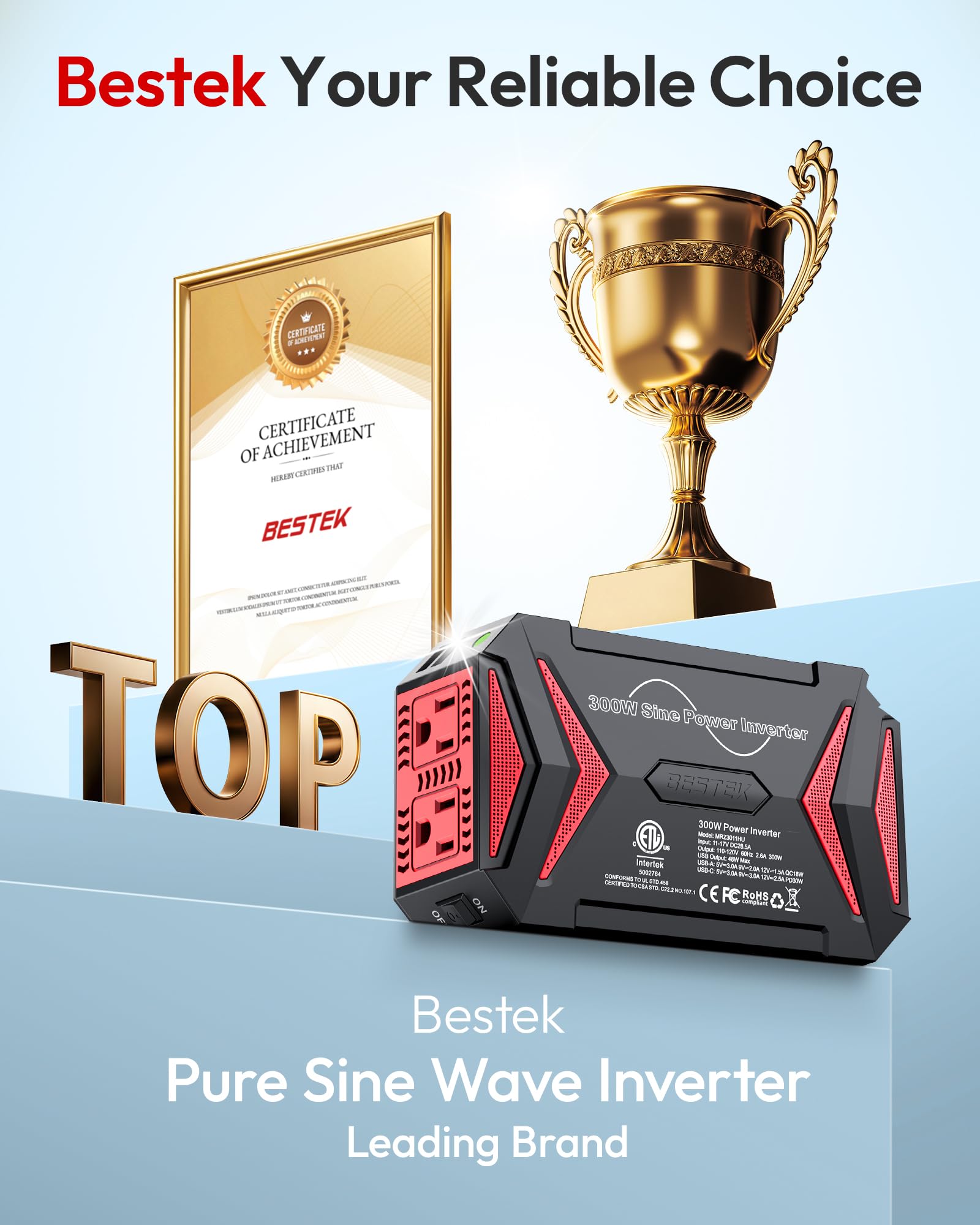 BESTEK 300W Pure Sine Wave Car Inverter with USB
