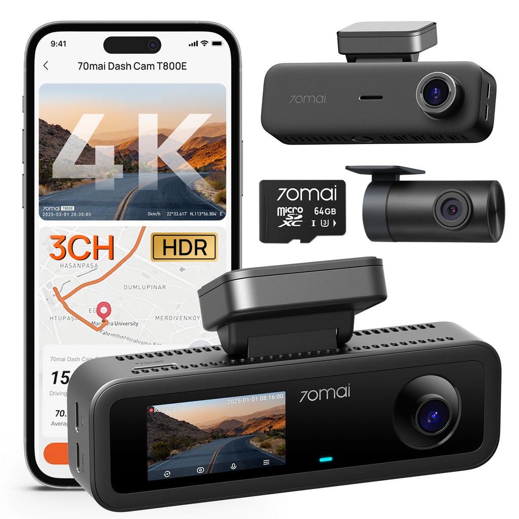 70mai T800E 3-Channel 4K Dash Cam with GPS and Wi-Fi