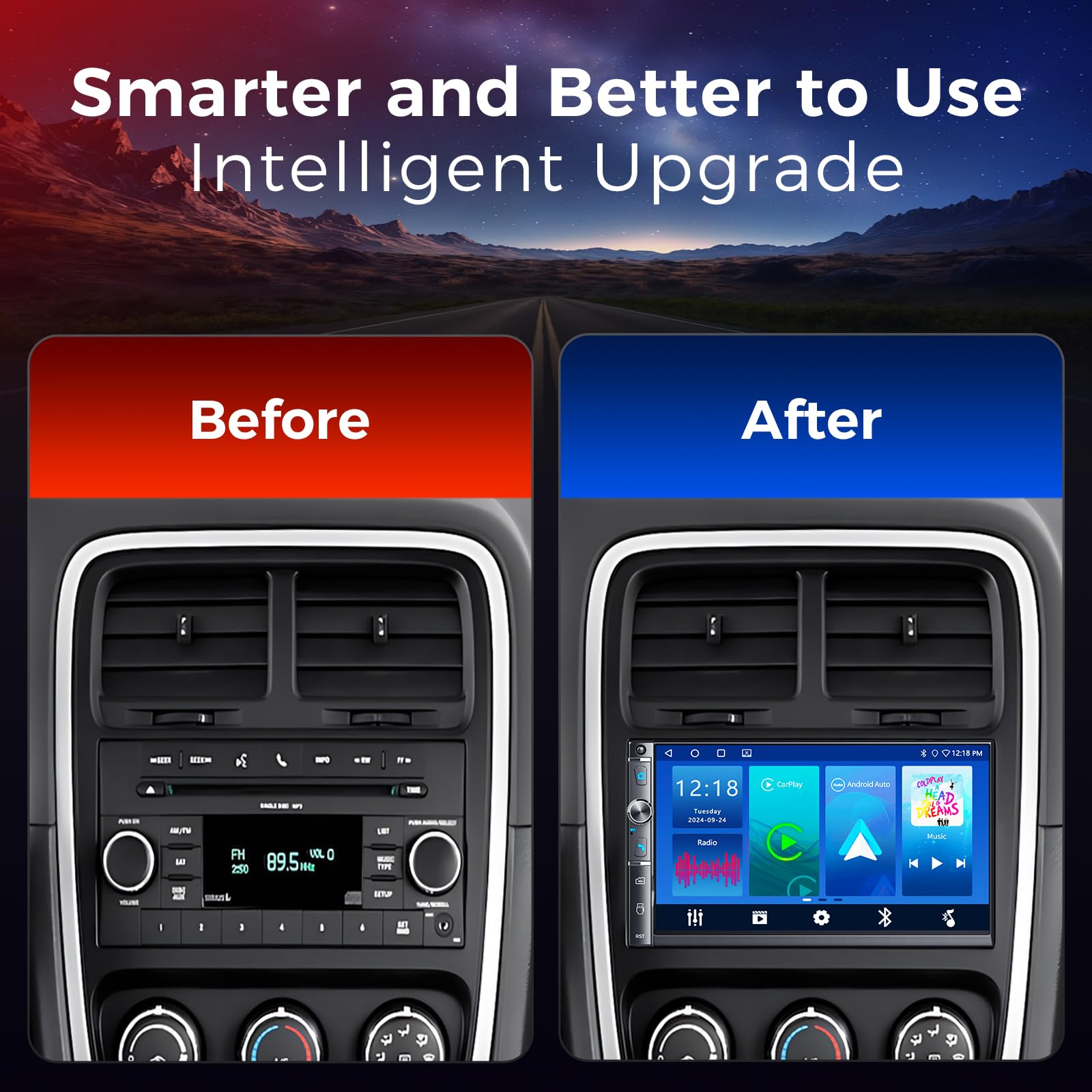 Kissound 7-Inch Wireless CarPlay Android Auto Stereo