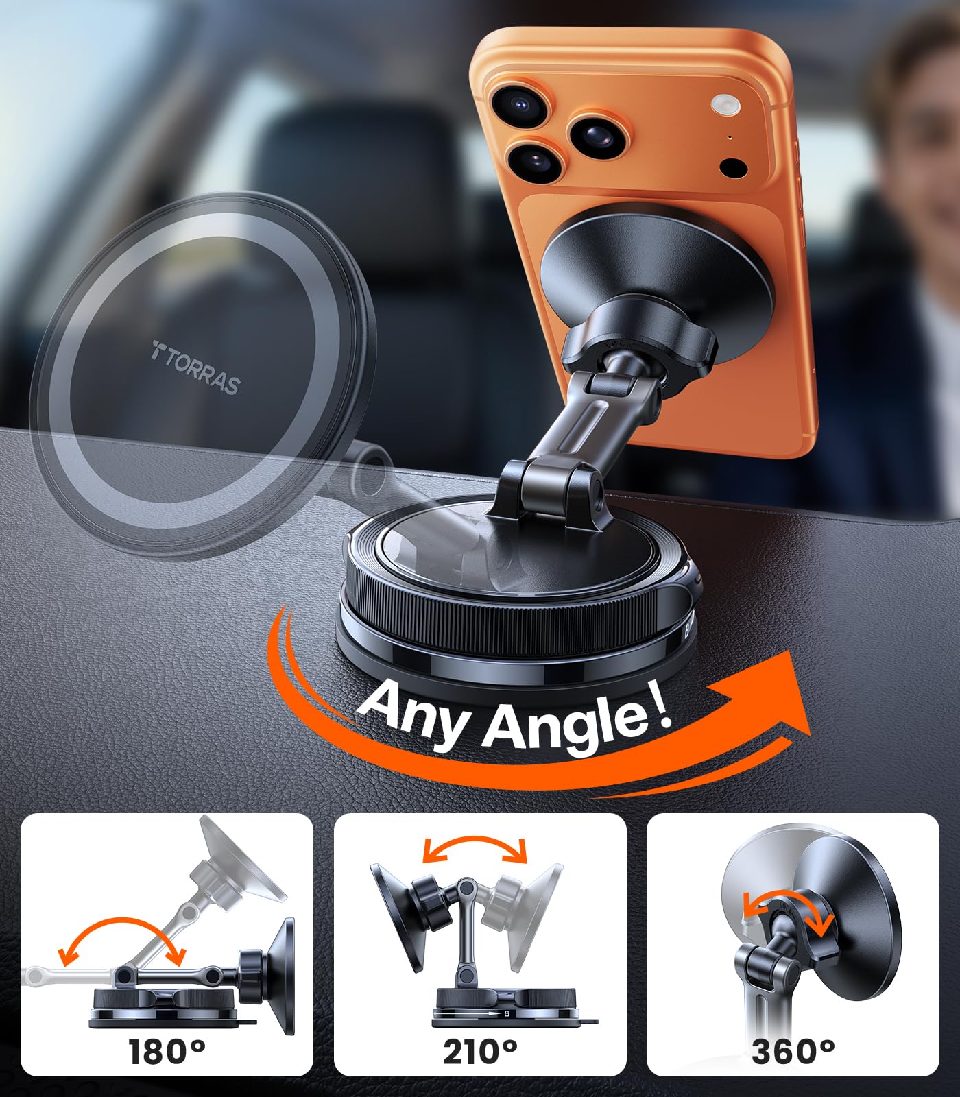 TORRAS 2026 MagSafe Vacuum Car Mount with 360° Holder