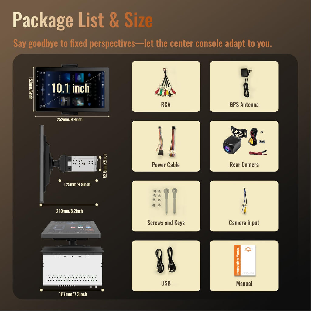 Huadio 10.1-Inch Rotatable Android Single Din Stereo