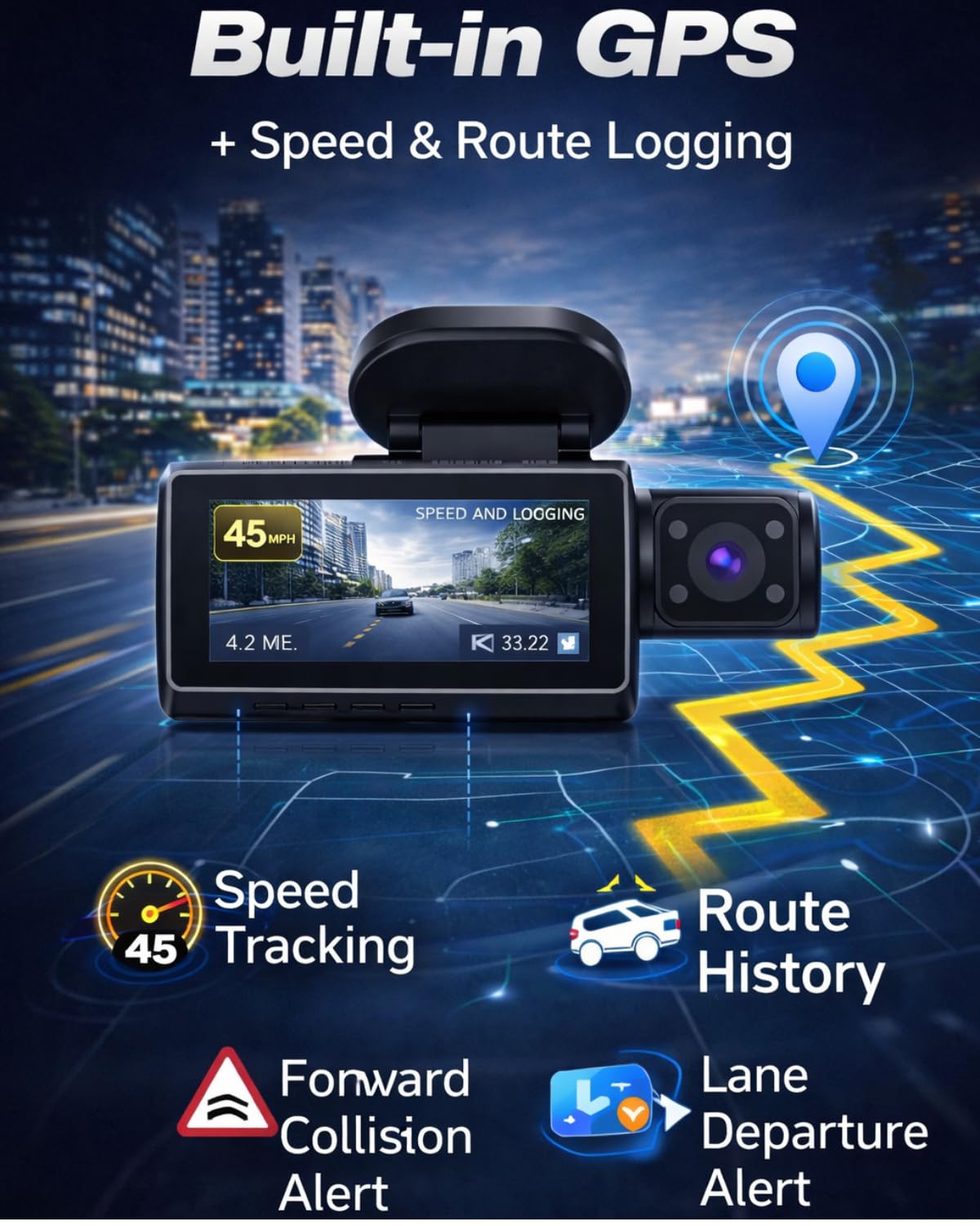 CardiVox A21 3-Channel 4K Dash Cam with GPS and ADAS
