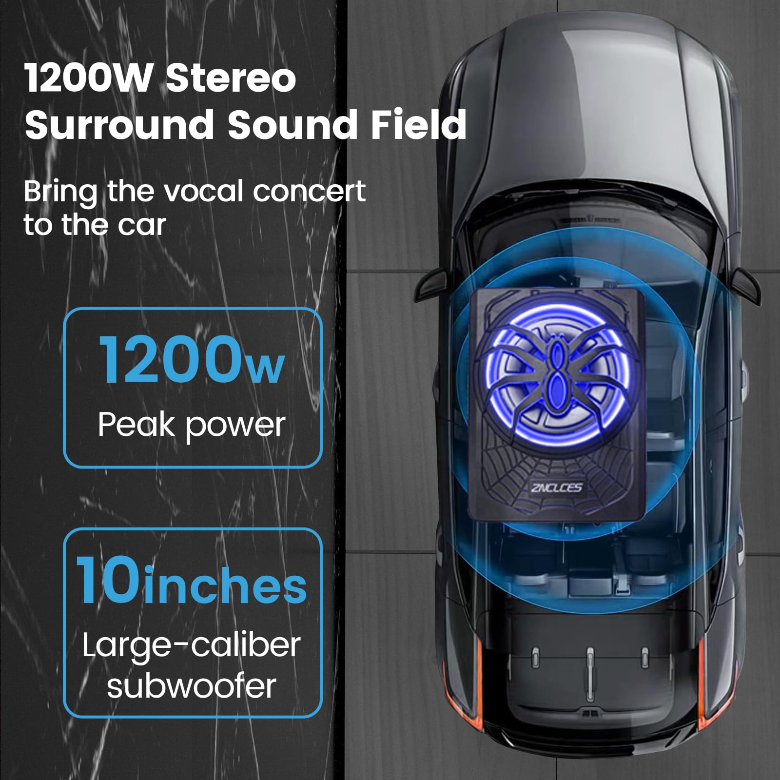 Znclces 10-Inch 1200W Slim Under Seat Powered Subwoofer