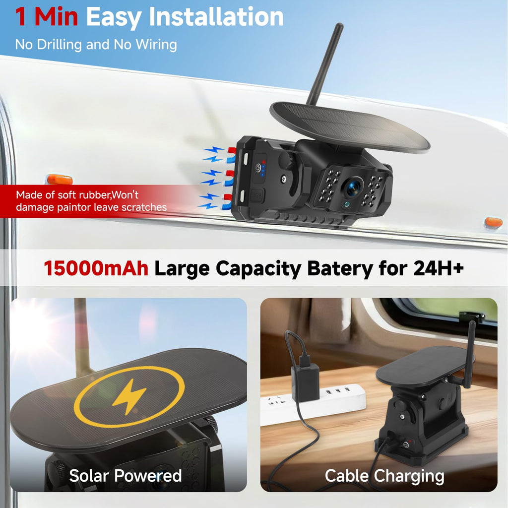 Venluna Dual Solar Wireless Trailer Backup Camera Kit