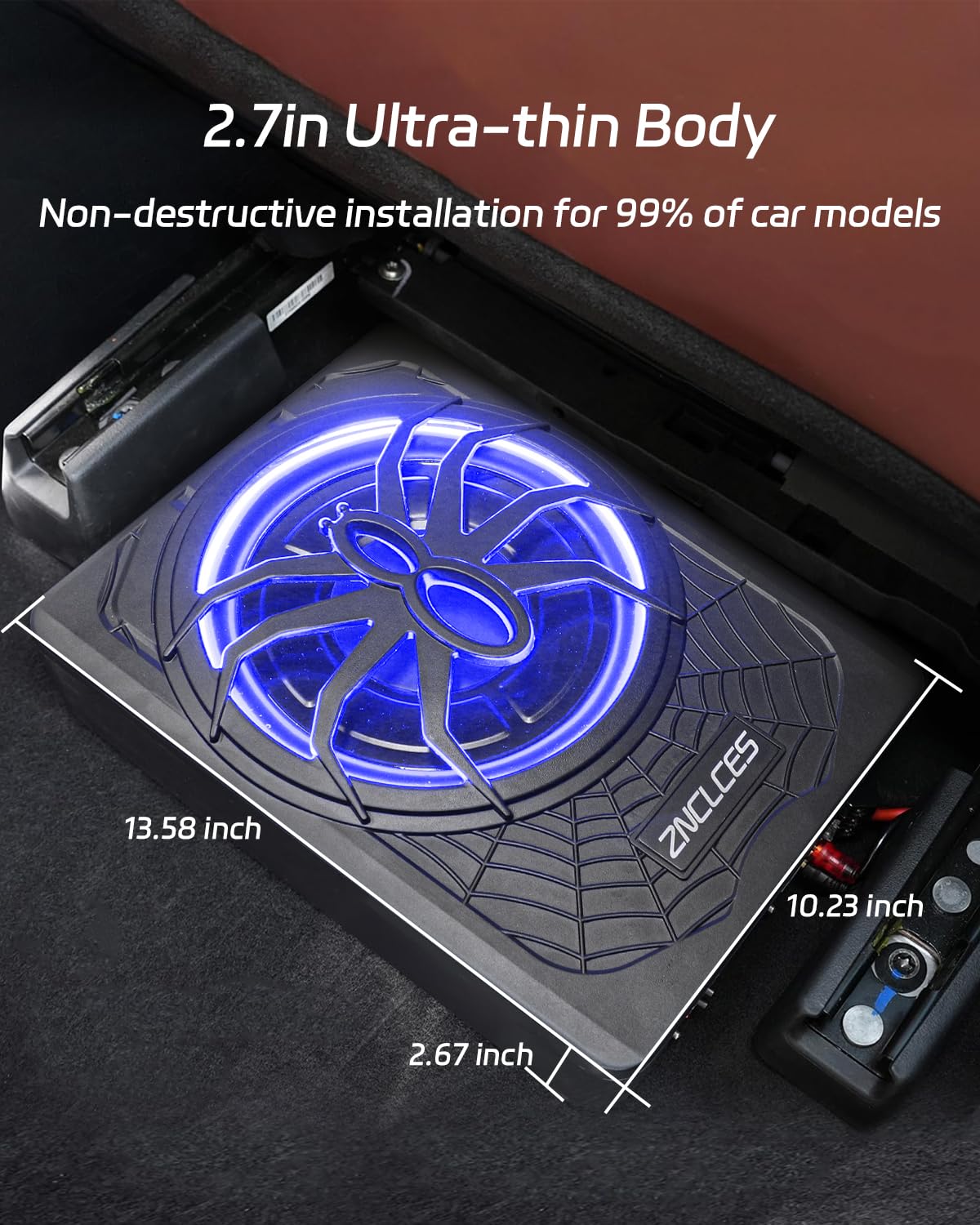 Znclces 10-Inch 1200W Slim Under Seat Powered Subwoofer