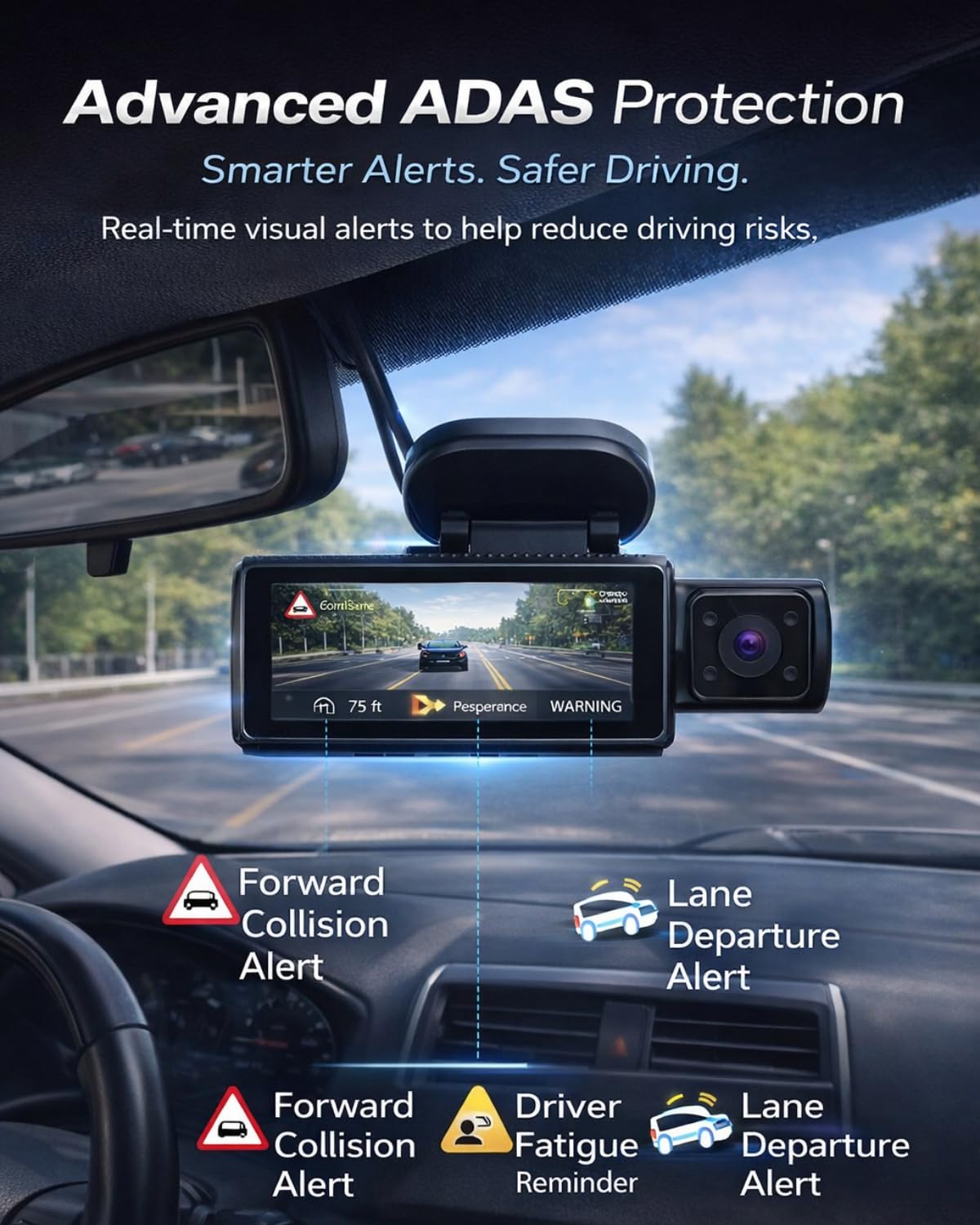 CardiVox A21 3-Channel 4K Dash Cam with GPS and ADAS