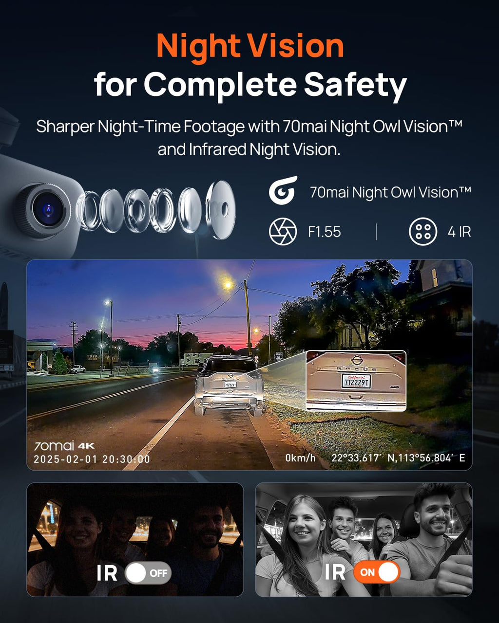 70mai T800E 3-Channel 4K Dash Cam with GPS and Wi-Fi