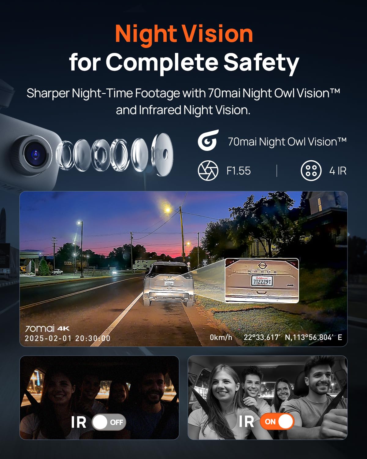 70mai T800E 3-Channel 4K Dash Cam with GPS and Wi-Fi