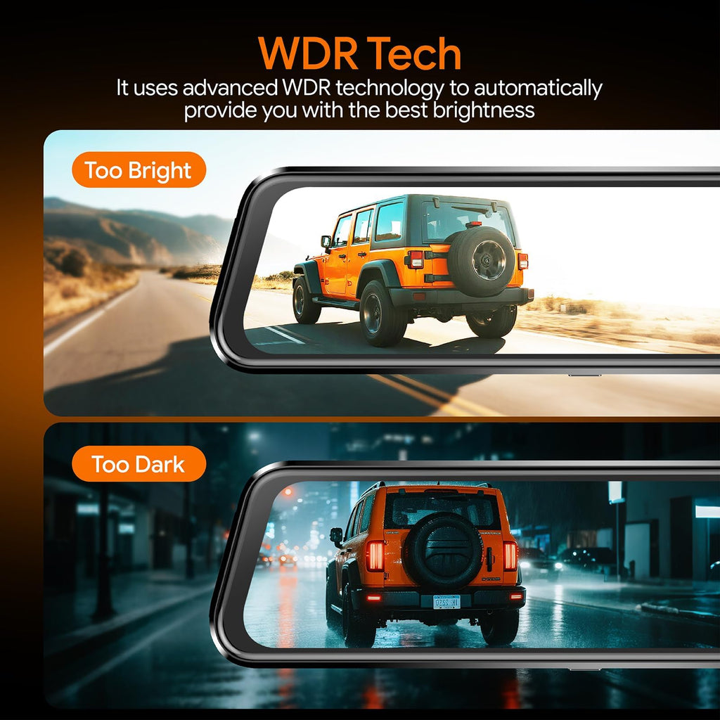 3 Channel Mirror Dash Camera for Cars,12inch Triple Rear View Mirror with Front 4K/3K, Inside and Rear 1080P with WiFi, G-Sensor, Night Vision, Reverse Assist, Parking Monitoring