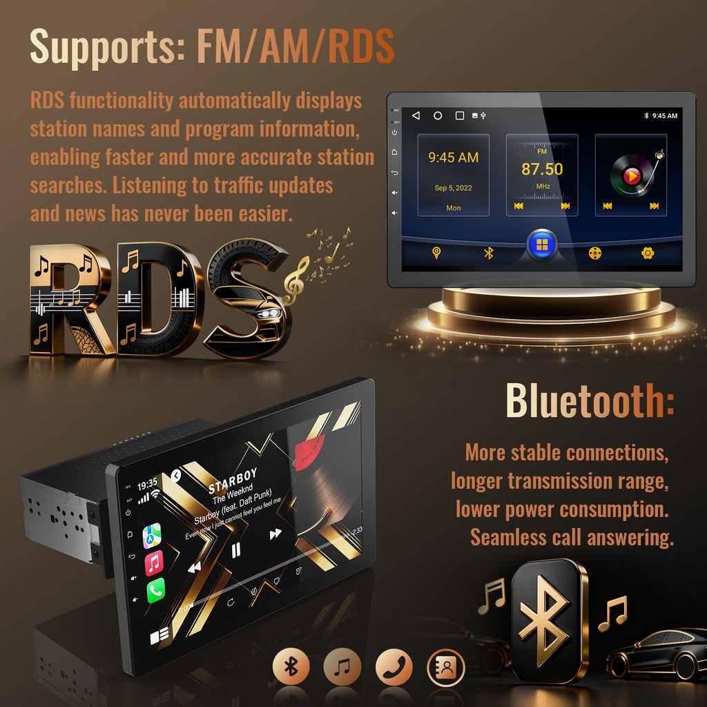 Huadio 10.1-Inch Rotatable Android Single Din Stereo