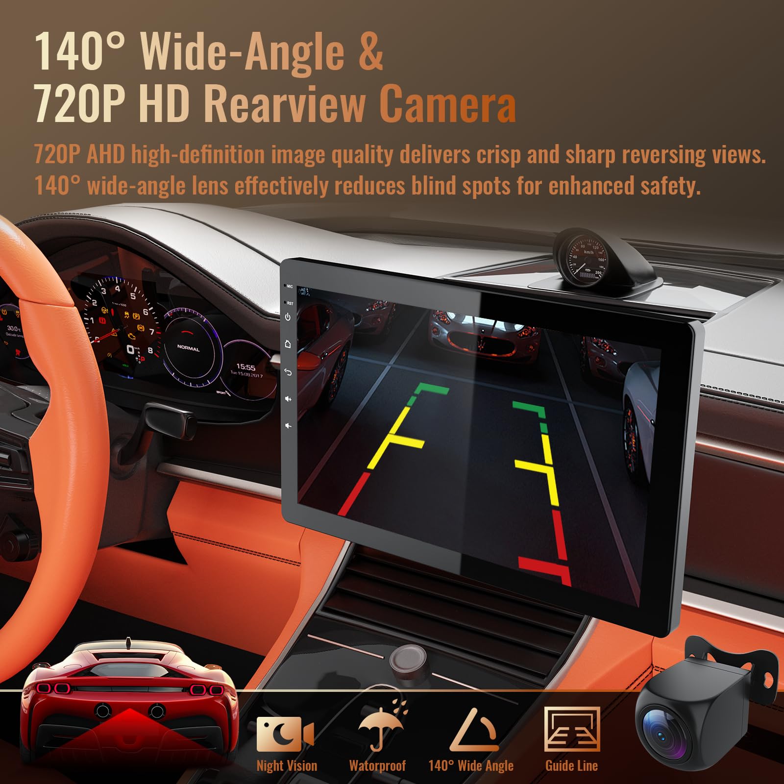 Huadio 10.1-Inch Rotatable Android Single Din Stereo