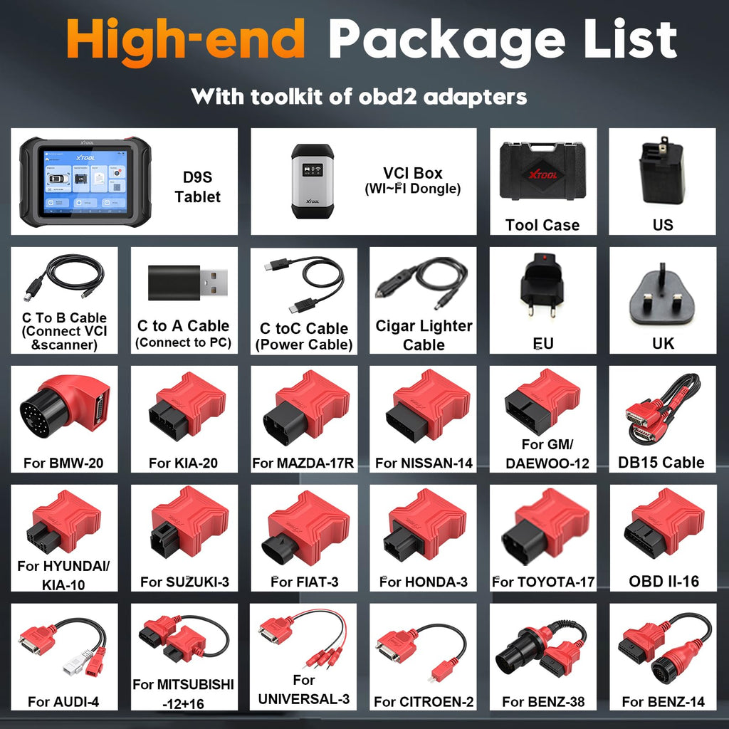 XTOOL D9S Wireless OBD2 Scanner with ECU Coding