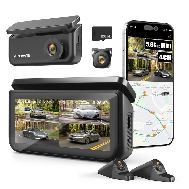 360° 4-Channel Dash Cam with GPS and 128GB Card