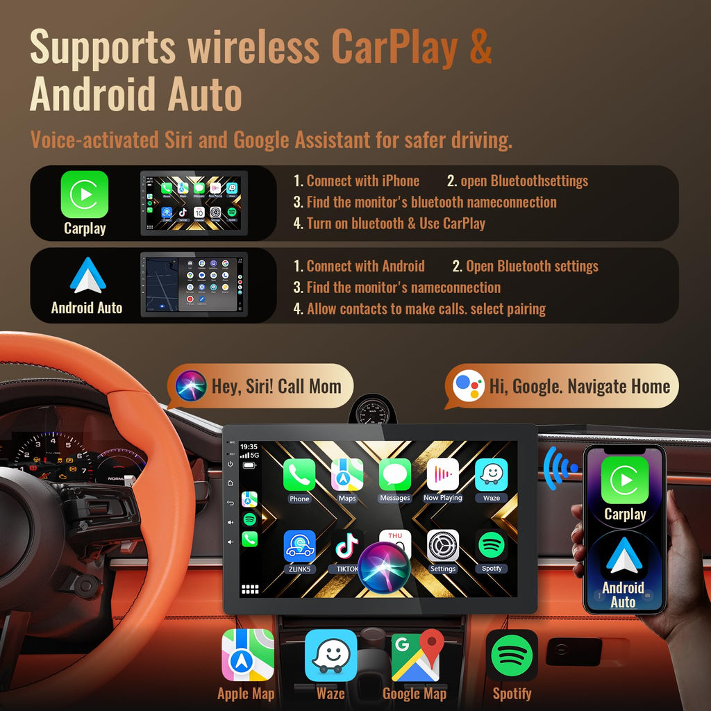 Huadio 10.1-Inch Rotatable Android Single Din Stereo