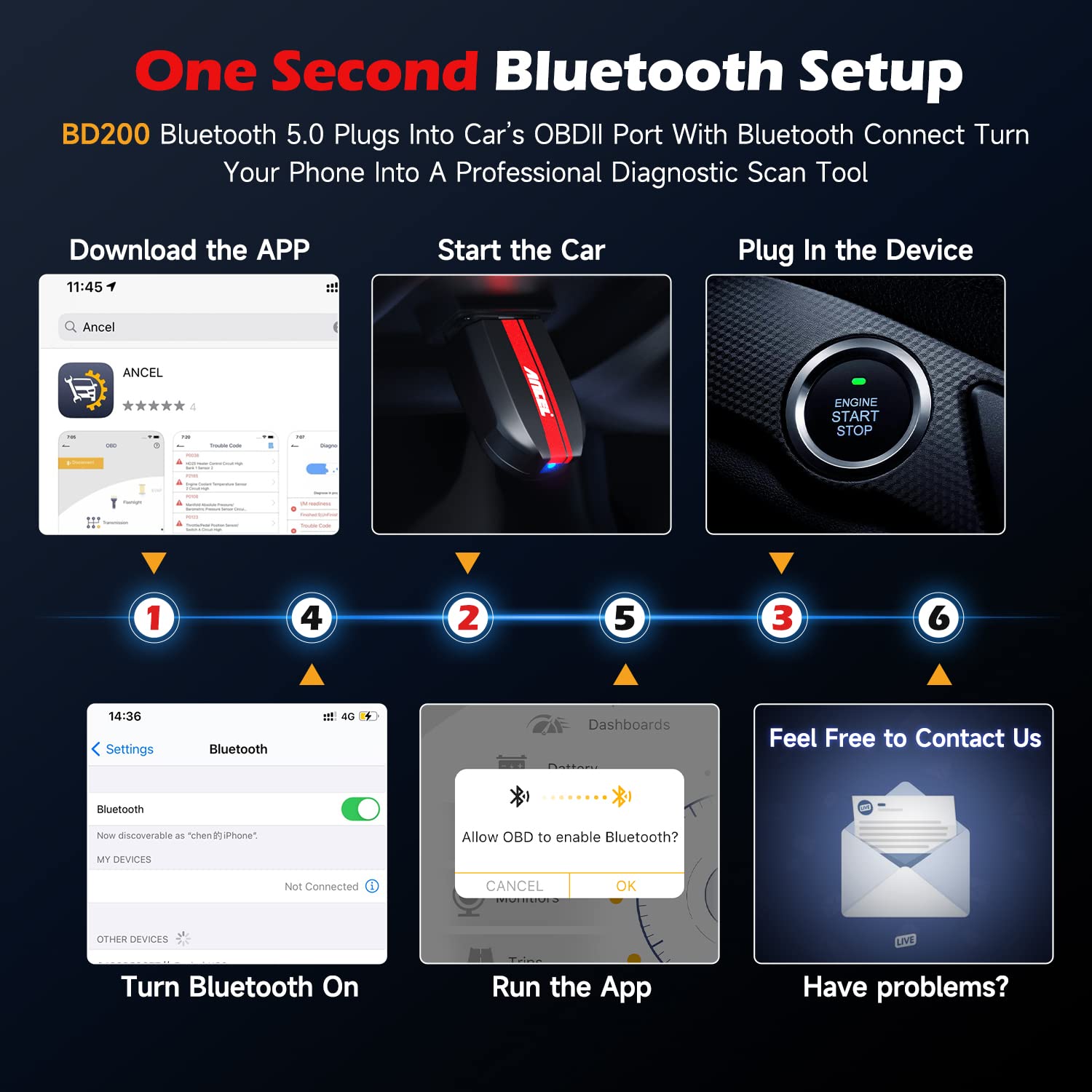 ANCEL BD200 Bluetooth OBD2 Scanner with Battery Test