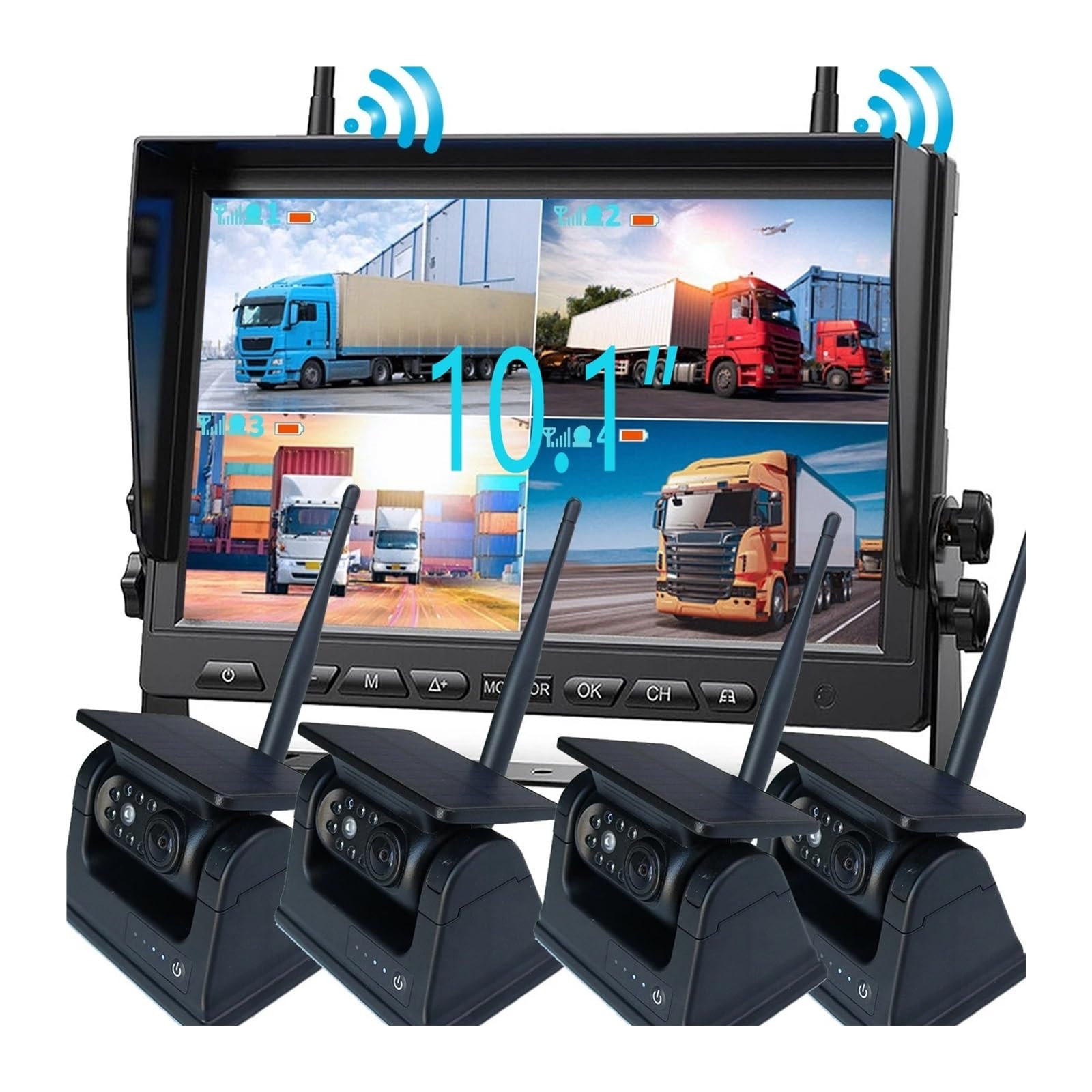 Wireless 10.1-Inch Quad DVR Monitor Solar Camera Kit