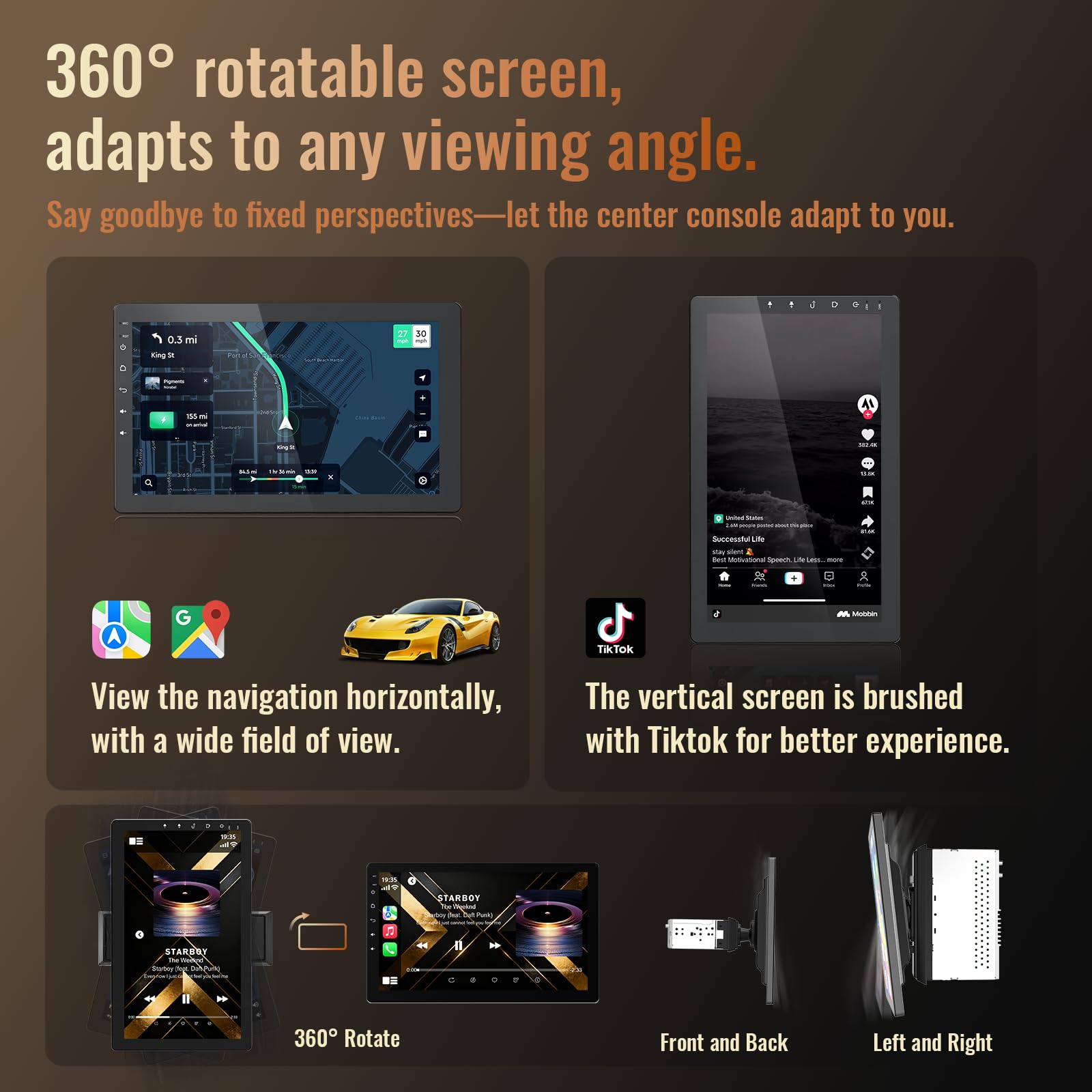 Huadio 10.1-Inch Rotatable Android Single Din Stereo