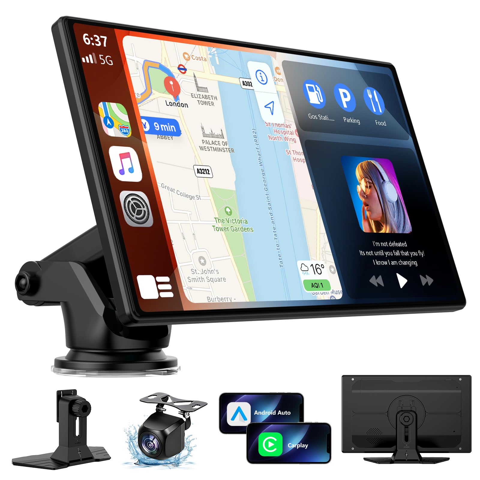 9-Inch Wireless CarPlay Android Auto Screen with Camera