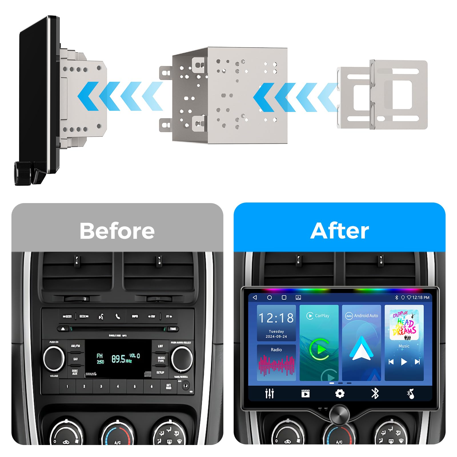 Kissound Wireless CarPlay Android Auto Stereo with Camera