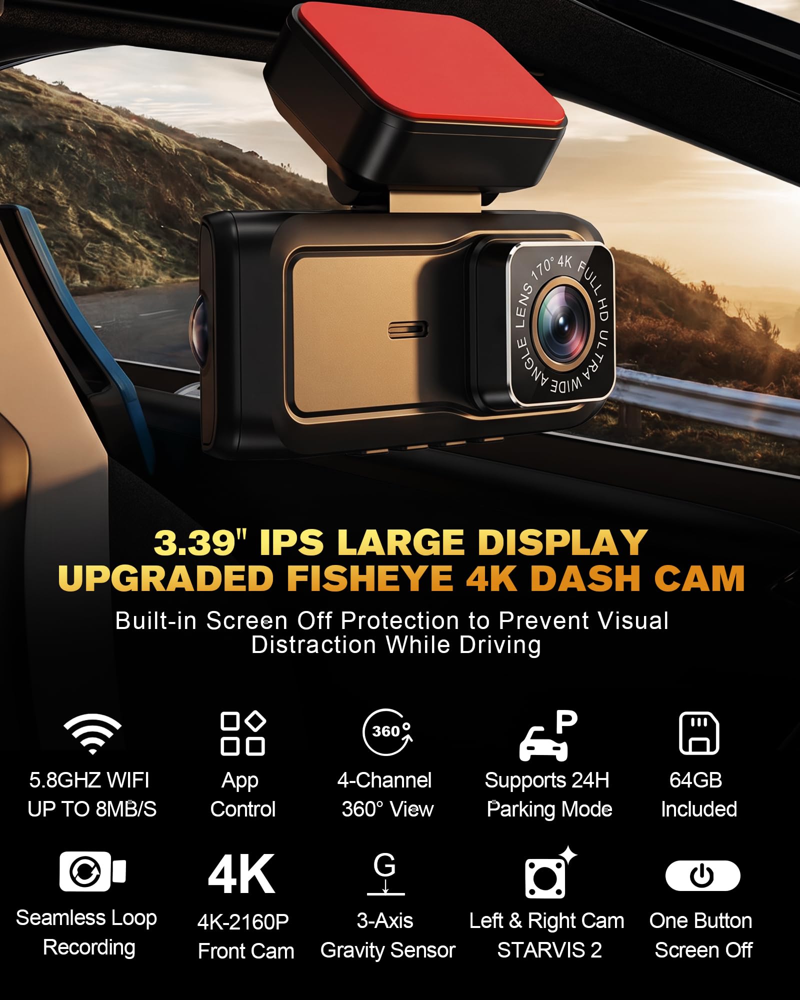4-Channel 4K 360° Dash Cam with STARVIS 2 Night Vision