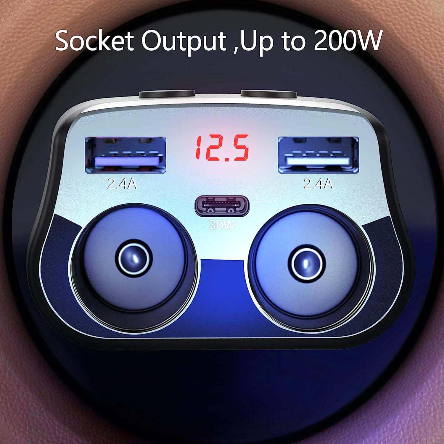 EUGIZMO 200W Dual 12V Socket Splitter with USB Ports