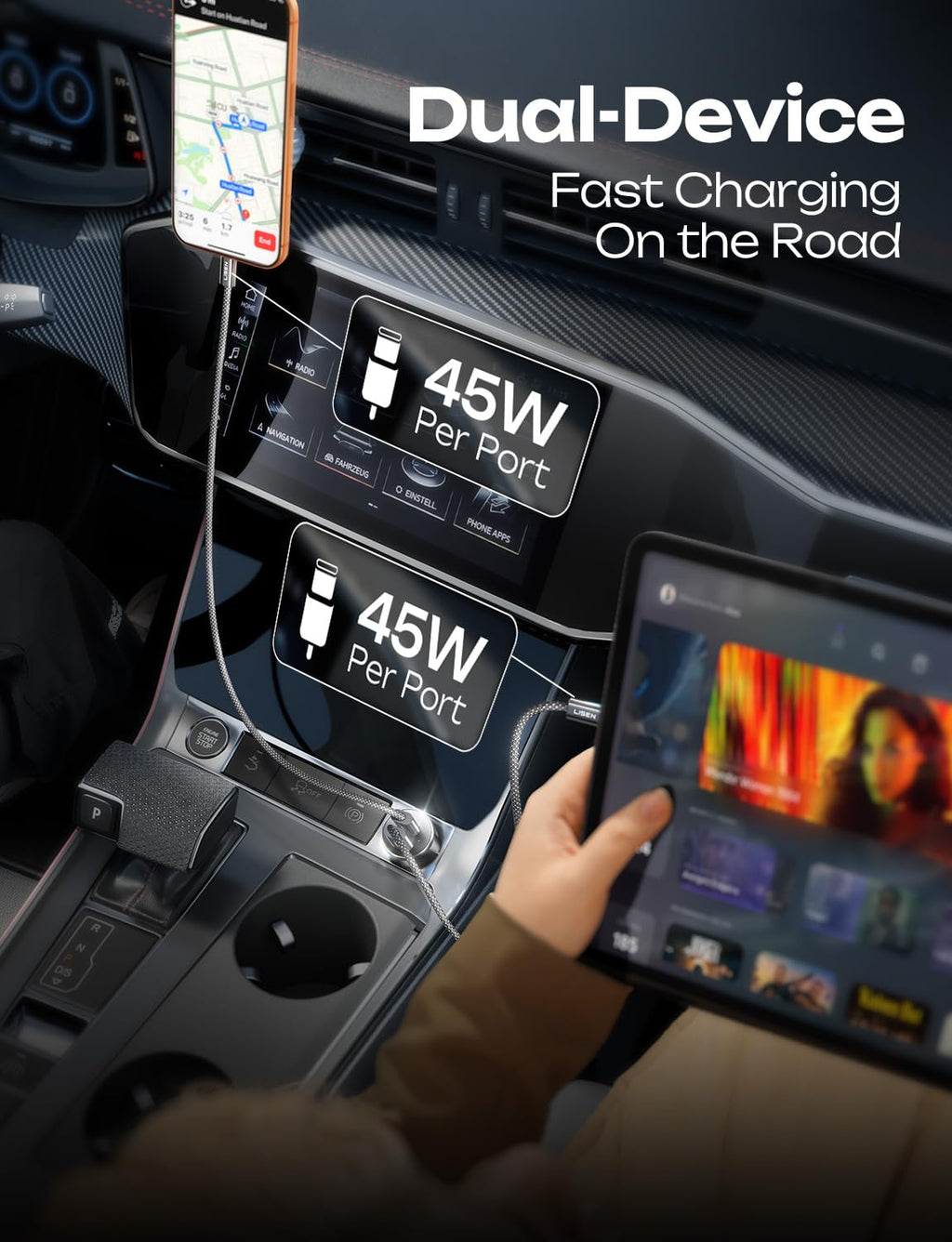 LISEN 90W Dual USB-C PD Fast Car Charger Adapter