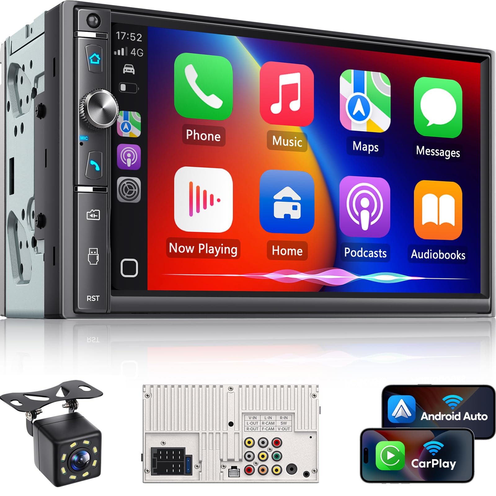 Kissound 7-Inch Wireless CarPlay Android Auto Stereo