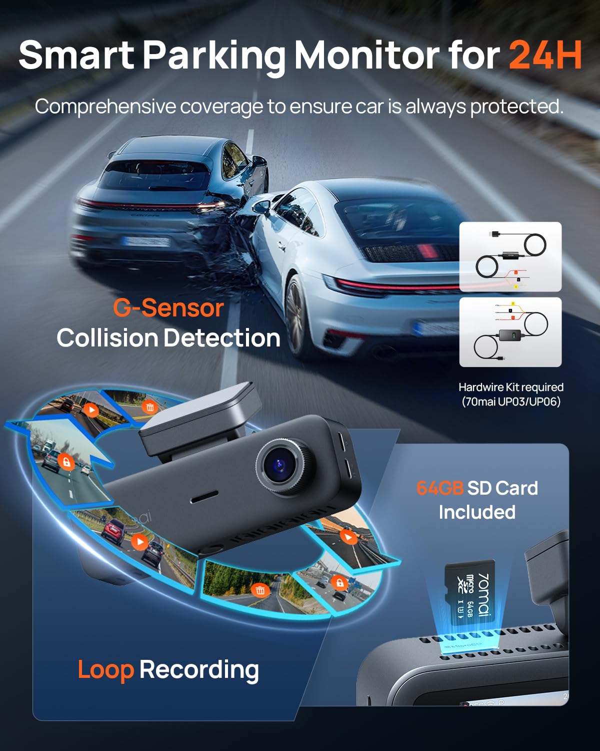 70mai T800E 3-Channel 4K Dash Cam with GPS and Wi-Fi