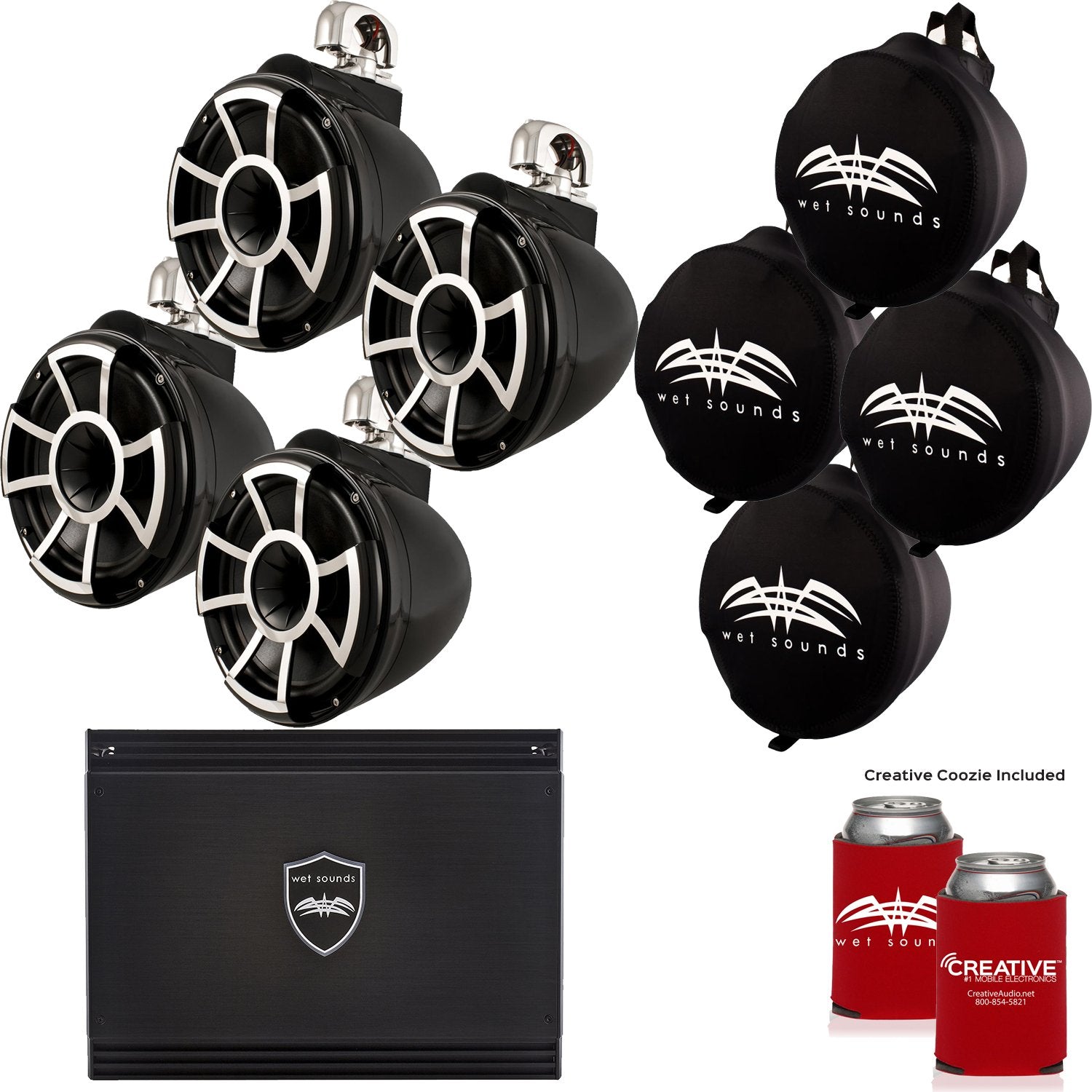 Wet Sounds REV 10 Two-Pair Tower Speaker Amp Bundle