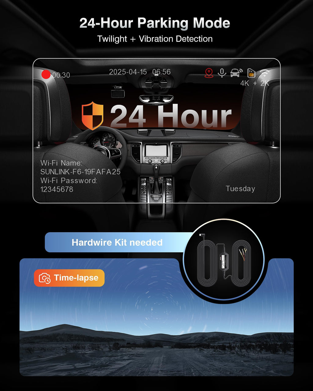 FAIMEE 4K+2K Front and Rear Dash Cam for Cars